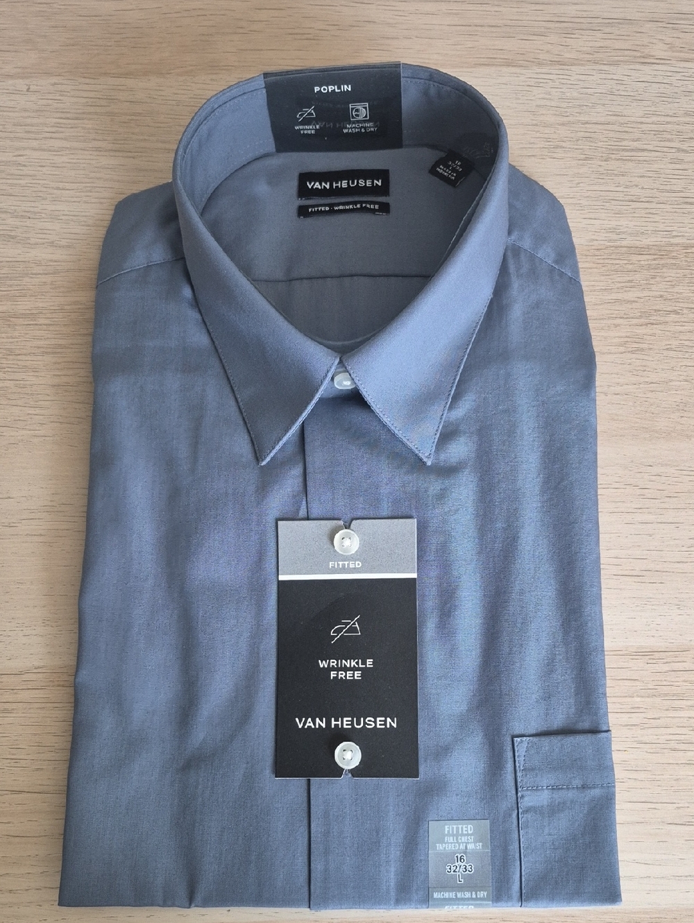 New Van Heusen Gray Poplin Fitted Dress Shirt Large 32/33